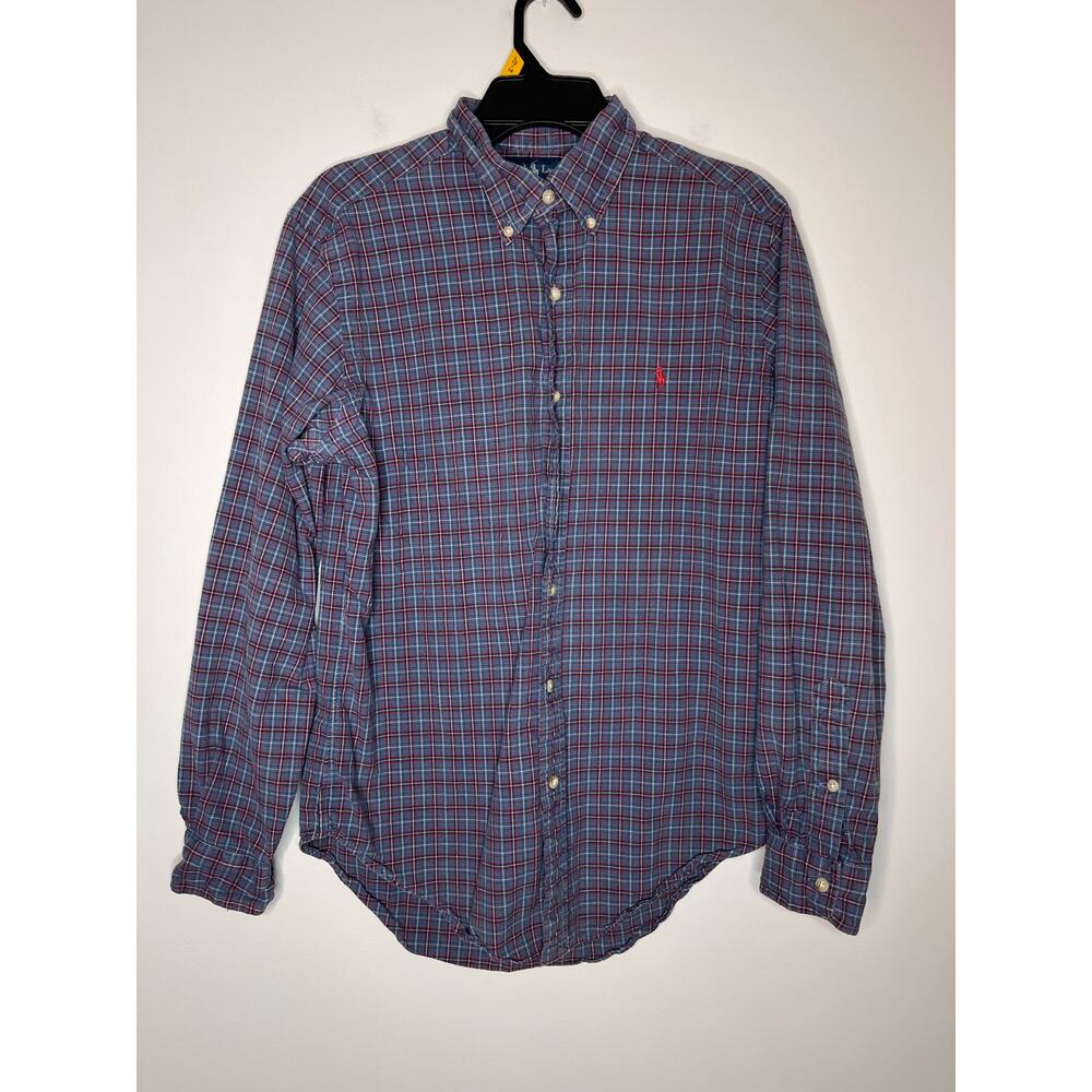 1990s Ralph Lauren Blue Pink Plaid Country Club Old Money Prep Oxford Shirt M